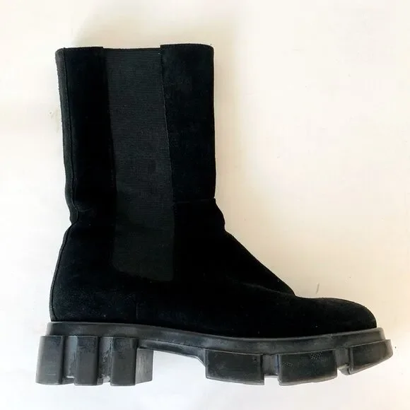 Free People Tristan Chelsea Lug Sole Boots Black Suede Chunky Heel Sz 9 Moto Emo - Picture 5 of 15